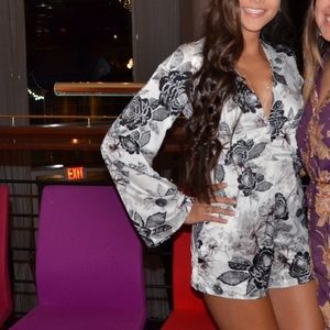 Misguided black and white floral romper
